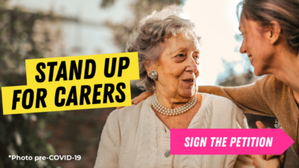 Carer with the text Stand Up for Carers