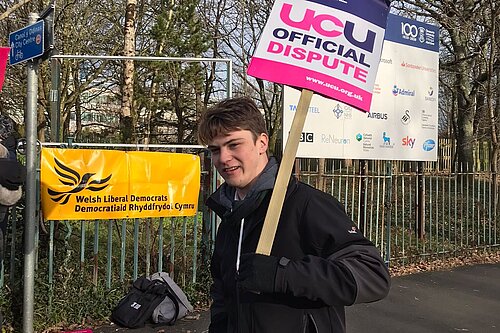 Sam Wilson on the Picket Line at Swansea University