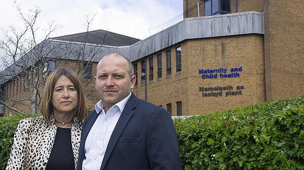 Sam and Jane outside Singleton Hospital